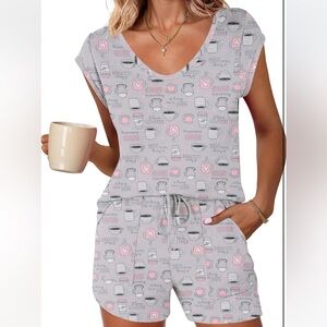 Ekouaer Pajamas Set V Neck Comfy 2 Piece Pjs Loungewear Set with Pockets